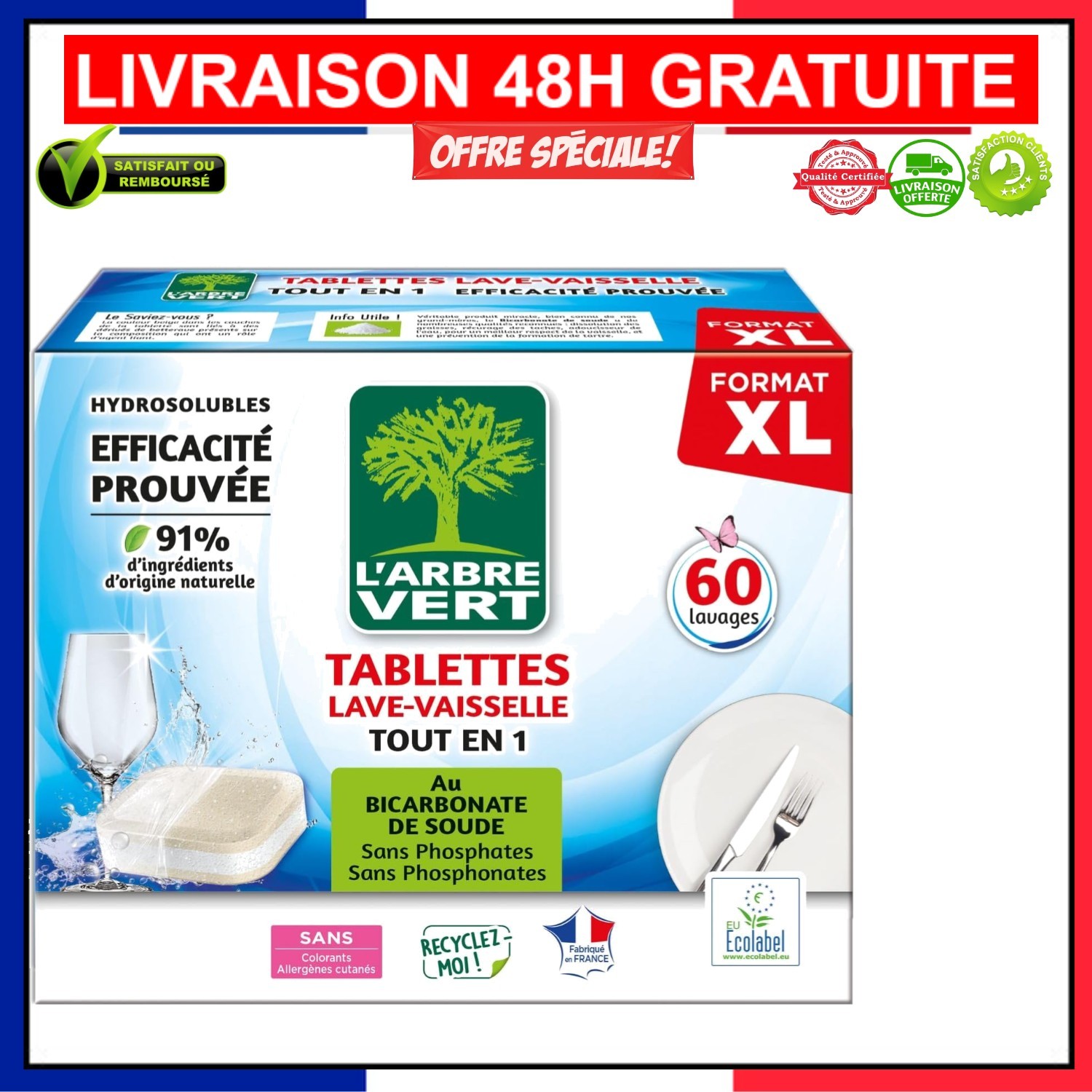 Tablettes Lave-Vaisselle L'Arbre Vert pour des Repas en Famille Sereins 60 Doses