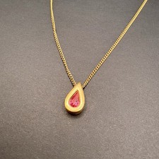 Vintage Avon Pink Crystal Teardrop Gold Tone Slider Pendant Necklace 16" Dainty
