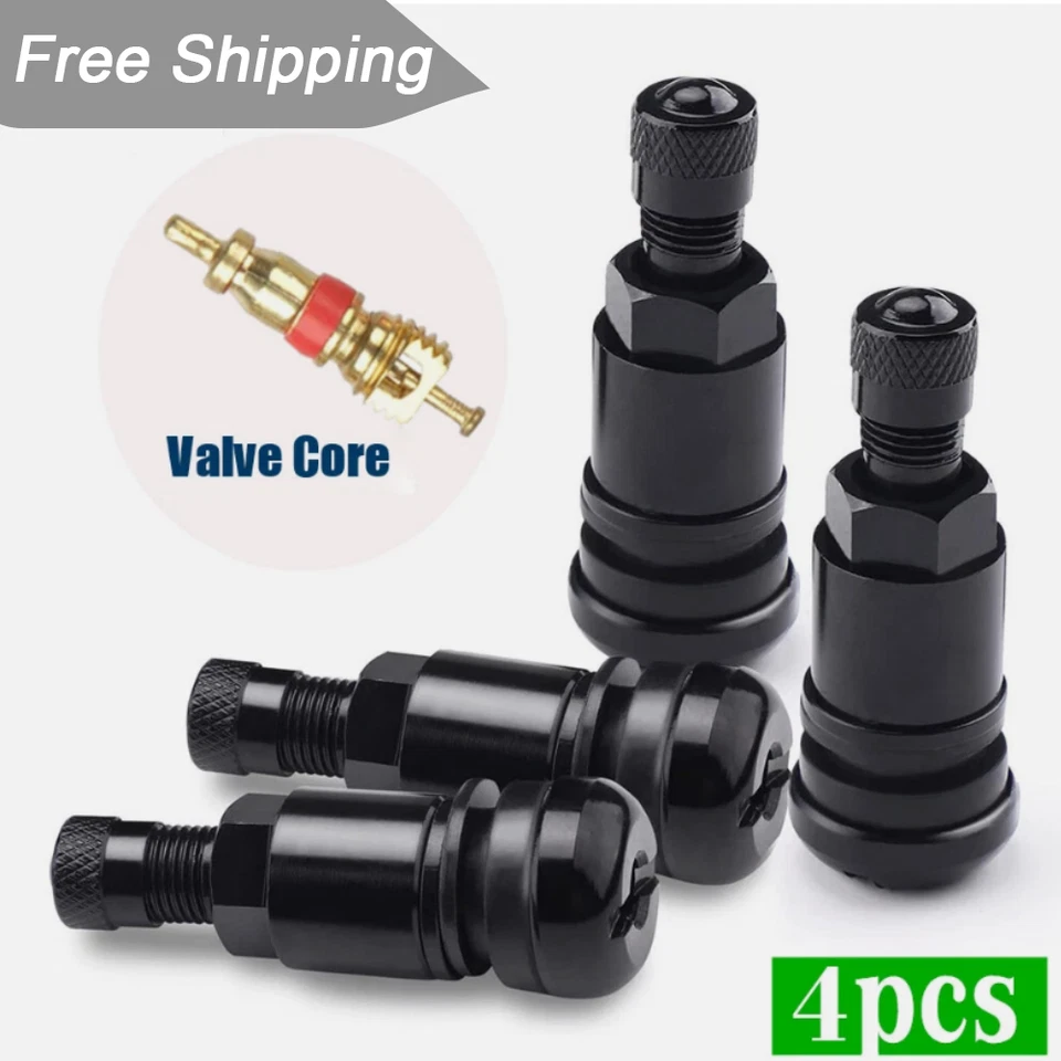 4X Tire Valve Stem Black Alloy High Pressure Flush with Stem Cap for Car Wheels, - Image 4 of 4