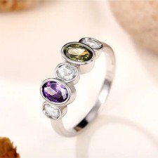 Amethyst  Peridot Oval 925 Silver Plated Ring Size 7.5