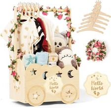 Wooden Baby Shower Basket with Hanger Rack - Personalized Baby Gift, Newborn ...