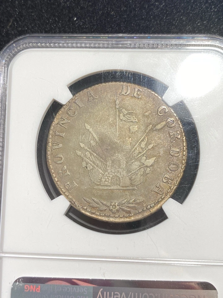 MUY RARO Argentina Córdoba 4 Reales PLATA con Variedad Portcullis!! 1/3 GRADUADO!! Foto 2 de 2