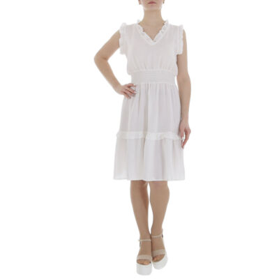 Damen Rüschen Volants Kleid 9672 Ital-design In Weiß