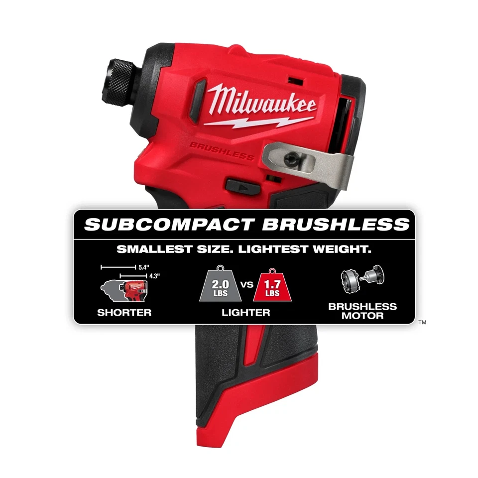 Milwaukee 3450-20 M12 12 Volt 1/4" Hex Subcompact Brushless Hex Impact Driver - Image 4 of 4