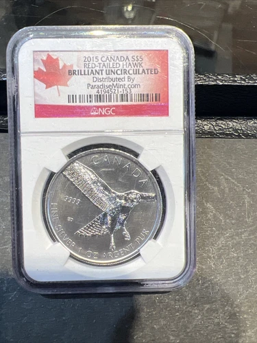 2015 NGC Brilliant Uncirculated Canada S$5 RED-TAILED HAWK 1 Oz 999% Silver