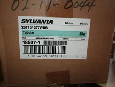 CASE OF 60 25W EXIT LIGHT BULBS CLEAR 277V SYLVANIA MEDIUM BASE 25T10/277V/BB