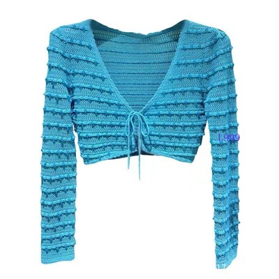 Self-Portrait Womens Spring/Summer Blue Round Neck Tie Slim Knit Top Skirts