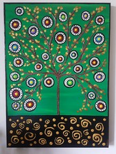 QUADRO MODERNO ASTRATTO DIPINTO A MANO ALBERO DELLA VITA  50x70x4cm  RIF62