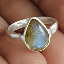 Valentine Gift Natural Labradorite Gemstone Bezel Ring Solid Silver US 5.5