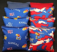 ALL WEATHER CORNHOLE BEANBAGS made w University of KANSAS JAYHAWKS KU Fabric