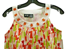 Bright Preppy Summer Mini Dress sz S Orange Lime Pink w Jeweled Neckline