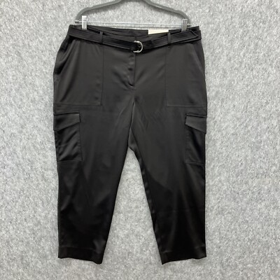 NEW Chicos 3P Satin Cargo Ankle Pants Womens 16 Petitie Black