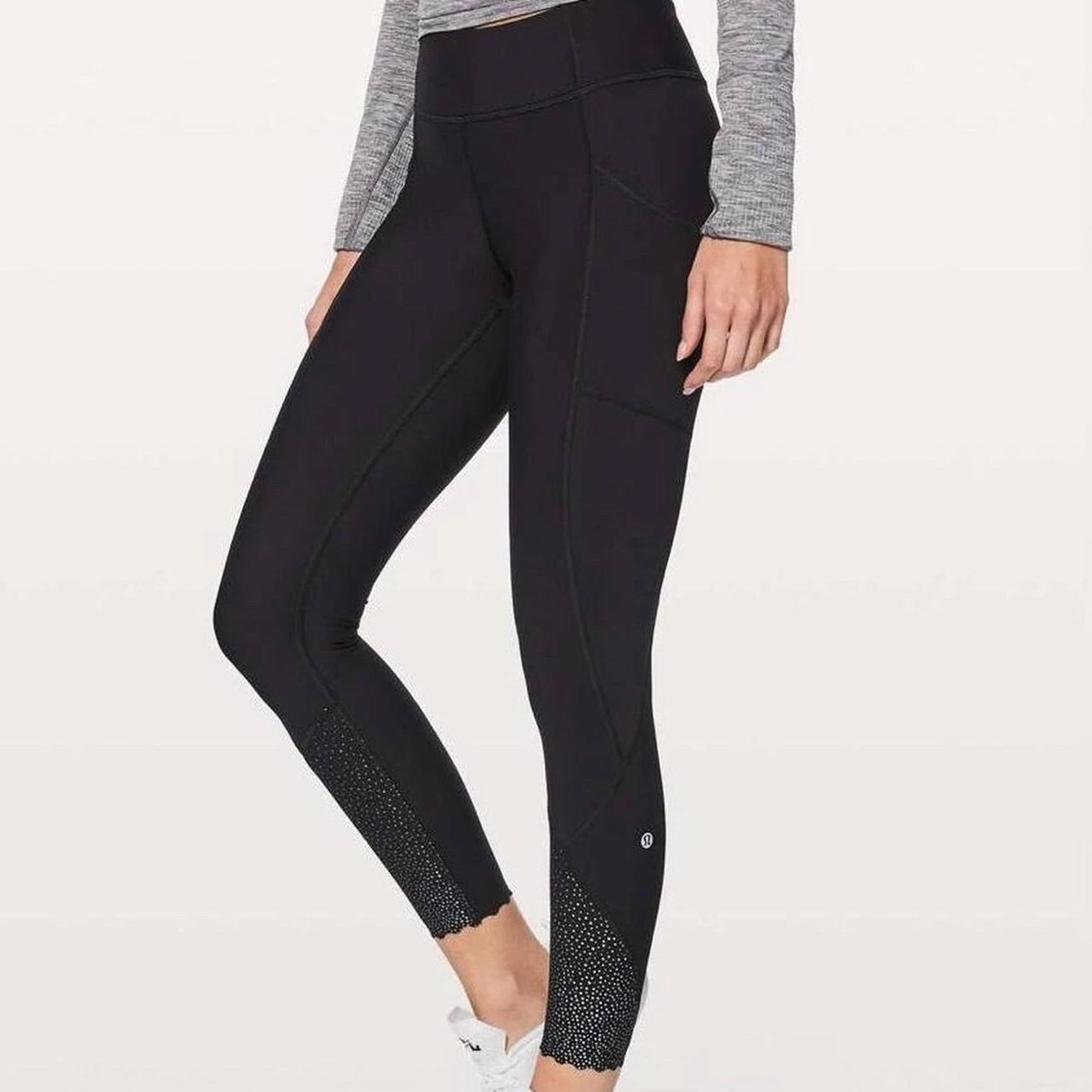 Lululemon Tight Stuff Tight II 25” Black Scalloped Hem Running Womens 2