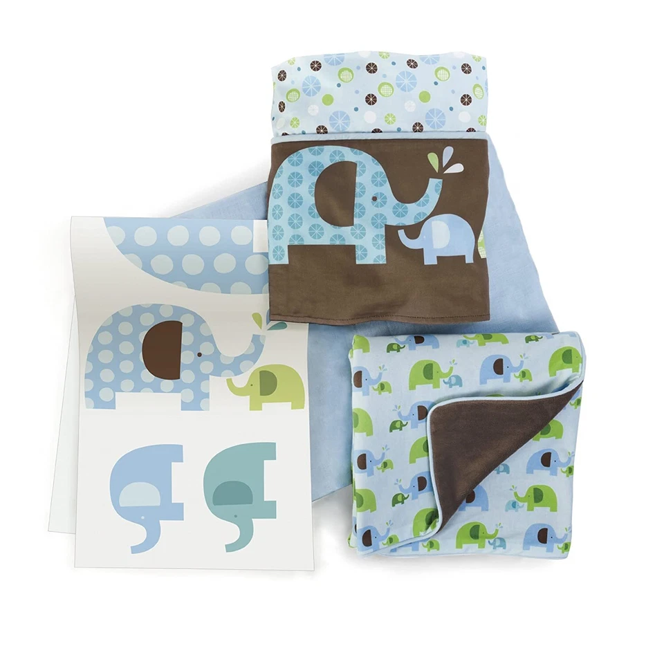 New Skip Hop 4 Piece Bumper Free Crib Baby Nursery Bedding Set Elephant Parade - Image 2 of 4
