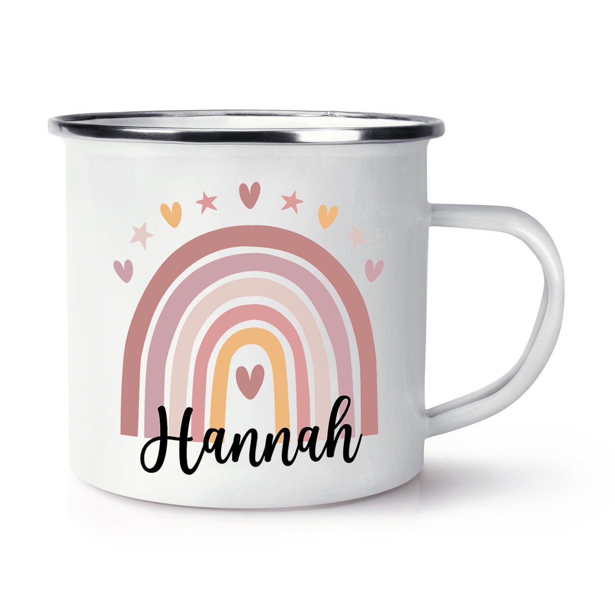 Personalised Pastel Pink Rainbow Enamel Mug Cup Magical Unicorn Birthday