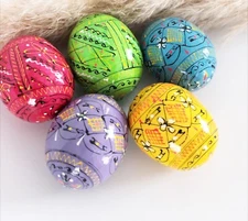Wooden Hand Painted Ukrainian Pysanky Easter Eggs Pysanki Easter SET OF 5 Pastel