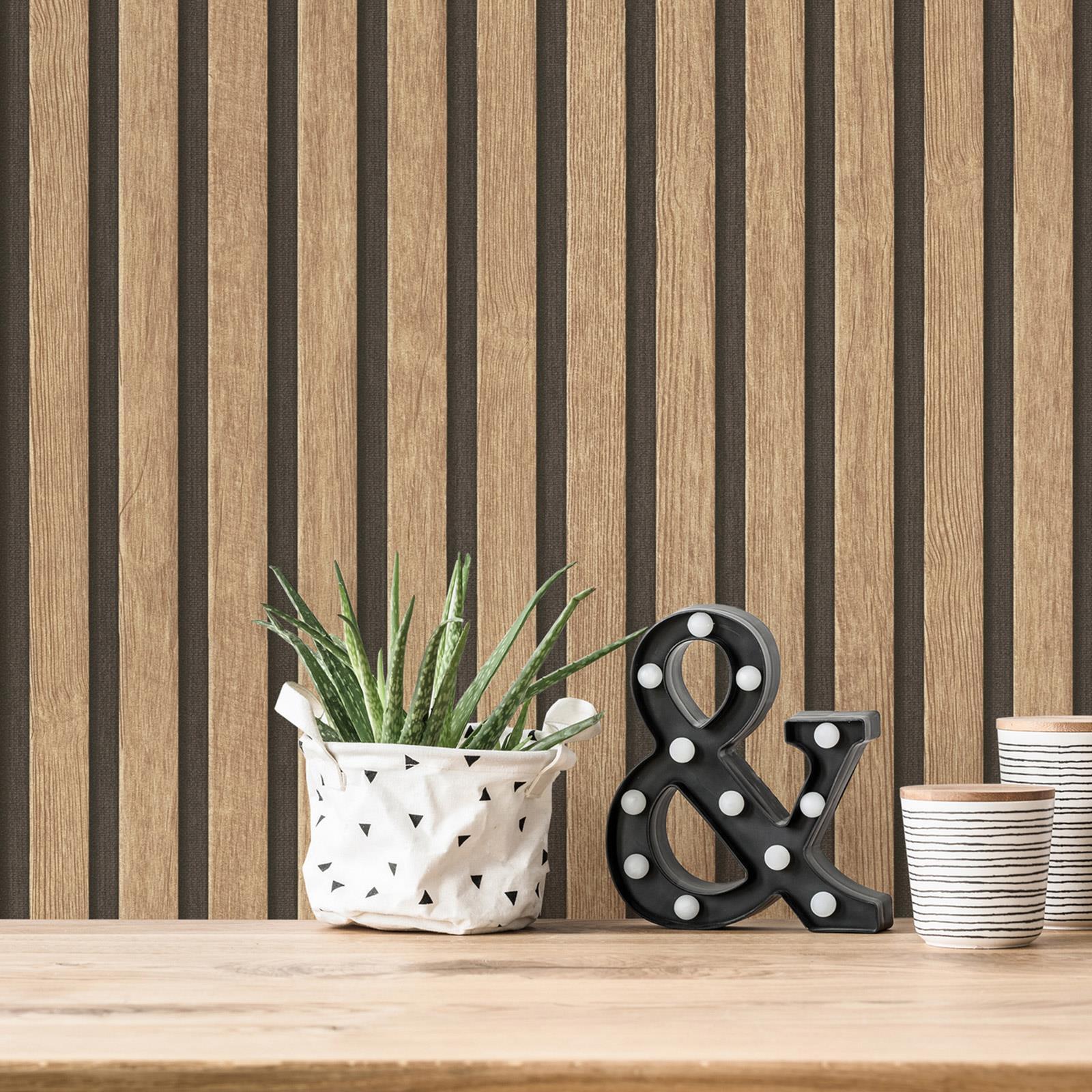 Wood Slats Vinyl Wallpaper Wooden Stripes Paneling Natural 391091 AS