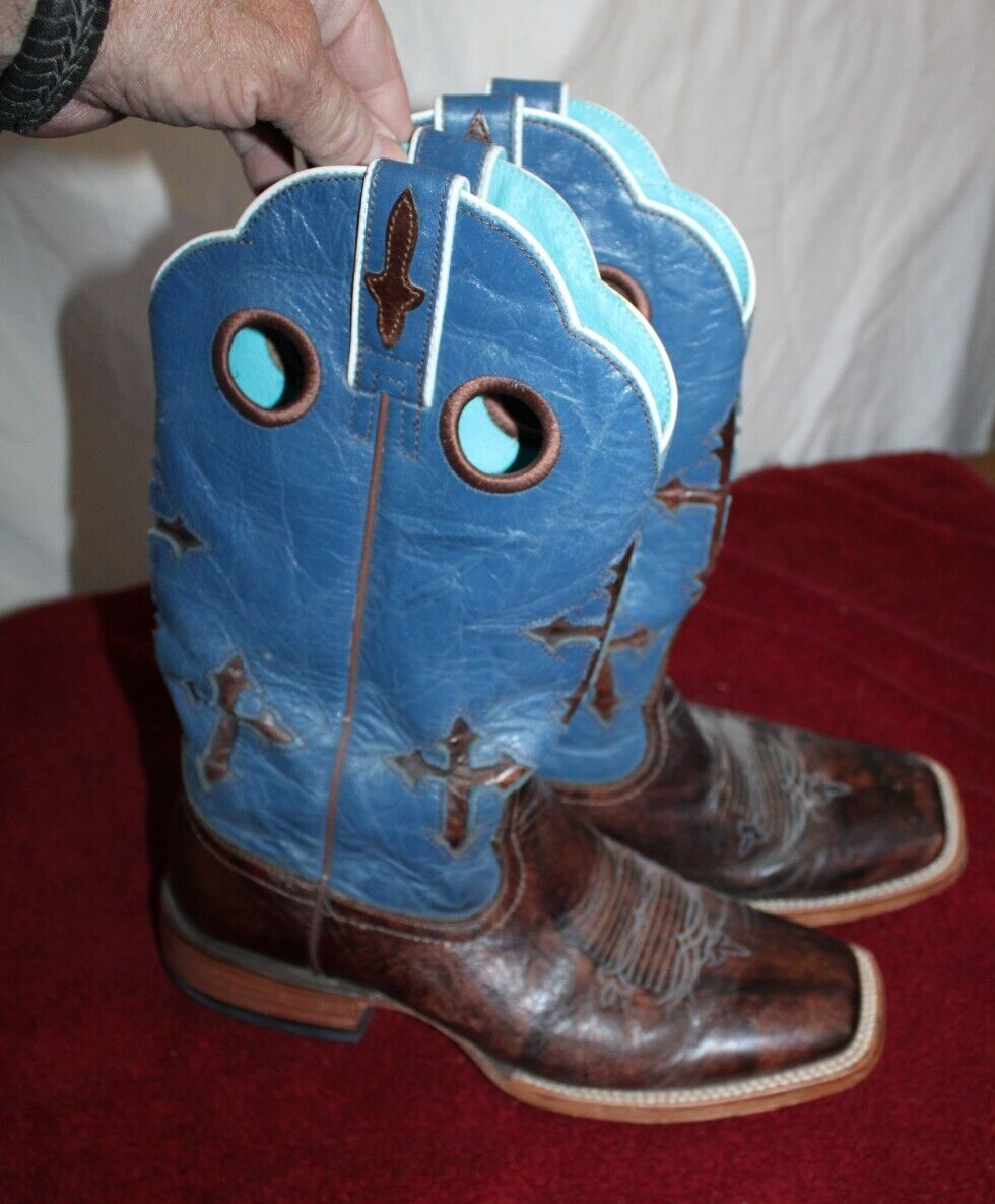 Ariat Men's 9 D 10007679 Ranchero Blue Brown Cross Leather Cowboy Boot