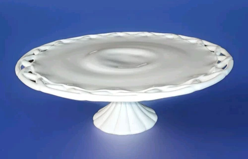 Pitman Dreitzer Vintage Milk Glass Colony Lace Pedestal Cake Stand PLate 14" EX
