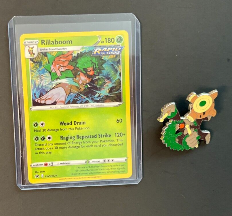 CROWN ZENITH POKEMON RILLABOOM PROMO CARD SWSH277 & COLLECTIBLE