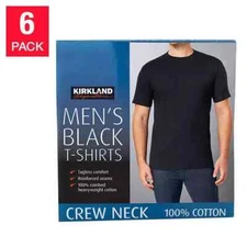 Kirkland Signature Men's 6-pack Black 100% Cotton Crew Neck T-shirt