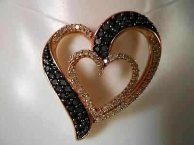 1Ct Round Cut Black Diamond Open Heart Pendant 14K Rose Gold Finish