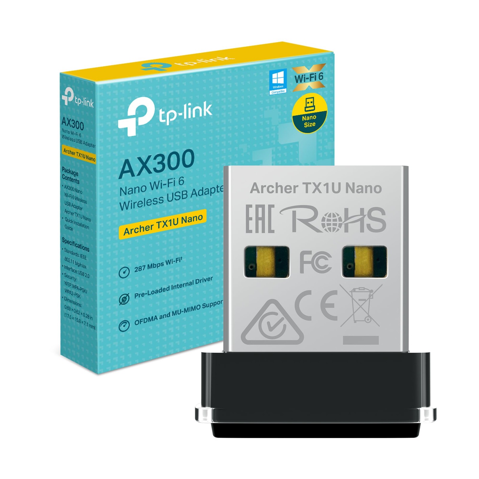 AX300 WiFi 6 USB Chiavetta WiFi per PC Fisso 2.4 GHz 286 Mbps Supporta Windows