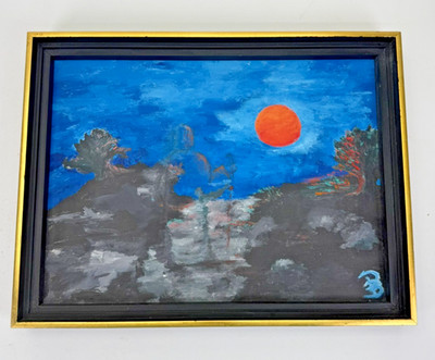 Gothic Moody Harvest Moon Orange Forrest Oil Painting Canvas Creepy Shadow Signe