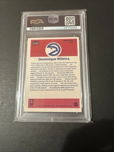 Pegatina Fleer 1986 #11 Dominique Wilkins PSA 6 EX-MT Atlanta Hawks - Imagen 2 de 2
