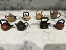 Vintage Yixing Teapots Miniature Tea Set 8 Piece Chinese Clay Pottery with Case