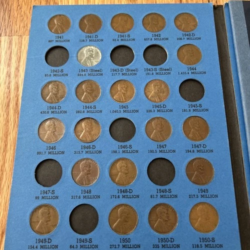 Lincoln Cent Collection 1941–1974-58 Coins-Inc 1943 Steel Cent Whitman Album #2