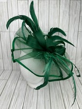 Fascinator Hat Green Tulle Feather Clip Barrette Church KY Derby Cap Headpiece