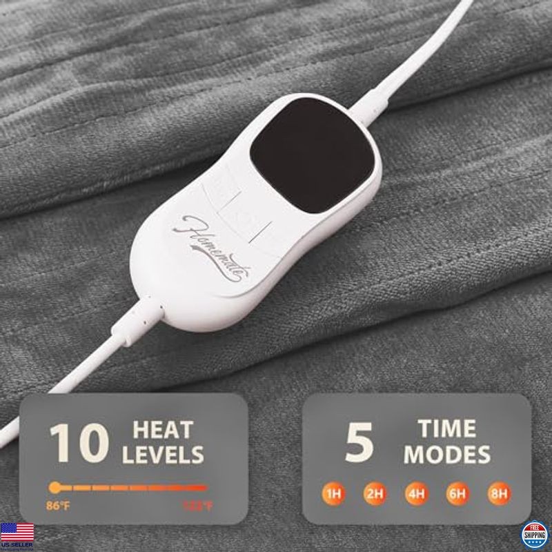 Electric Heated Blanket Throw 50"x60" - 10 Heat Levels, Auto-Off, Flannel Sherpa