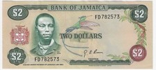 JAMAICA -- 2 DOLLARS L.1960 (1976) AU SIGNATURE 4 PICK 60a