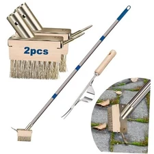  Crack Weeder Tool, Crevice Weeding Moss Brush with 2 Heads&Scraping Hook, Blue