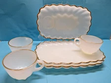 Vintage Anchor Hocking Milk Glass Snack Plates and Cups, Set of 3
