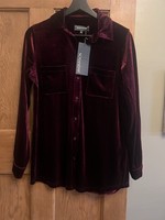 Sosandar Women's Velvet Shirt/blouse Size UK 10 BNWT Collared Buttons