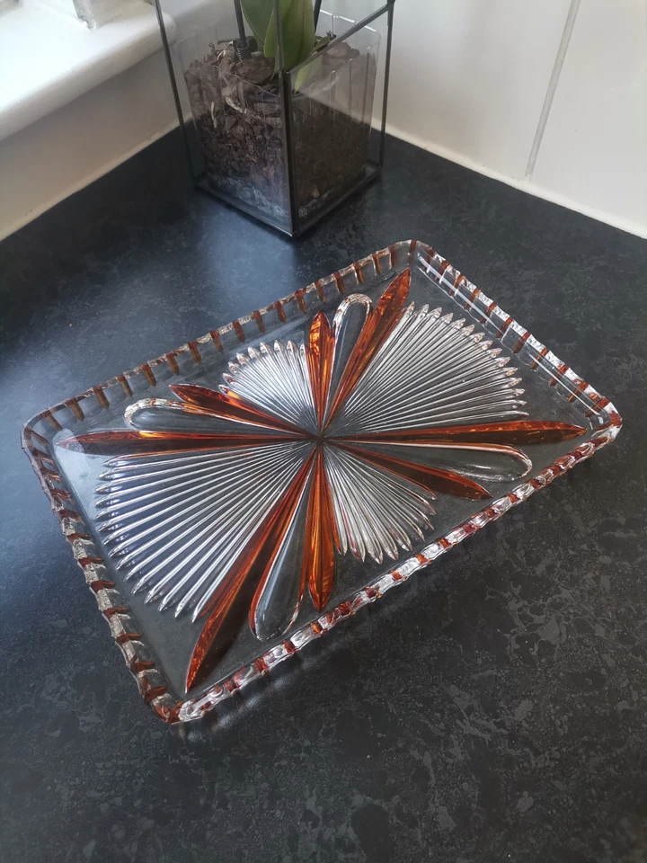 Art Deco Amber And Clear Crystal Glass Vintage Vanity Set 1930s Ernst Buder - Image 3 of 4