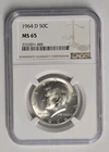 1964-D 90% Silver Kennedy Half Dollar NGC MS65