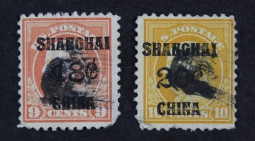 CKStamps: US Postal Agency in China Stamps Collection Scott#K9 K10 Used Thin