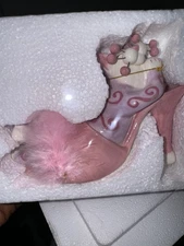 Whimsiclay 86153 Margery Pink Slipper Cat by Amy Lacombe 2004 Willitts Design 5"