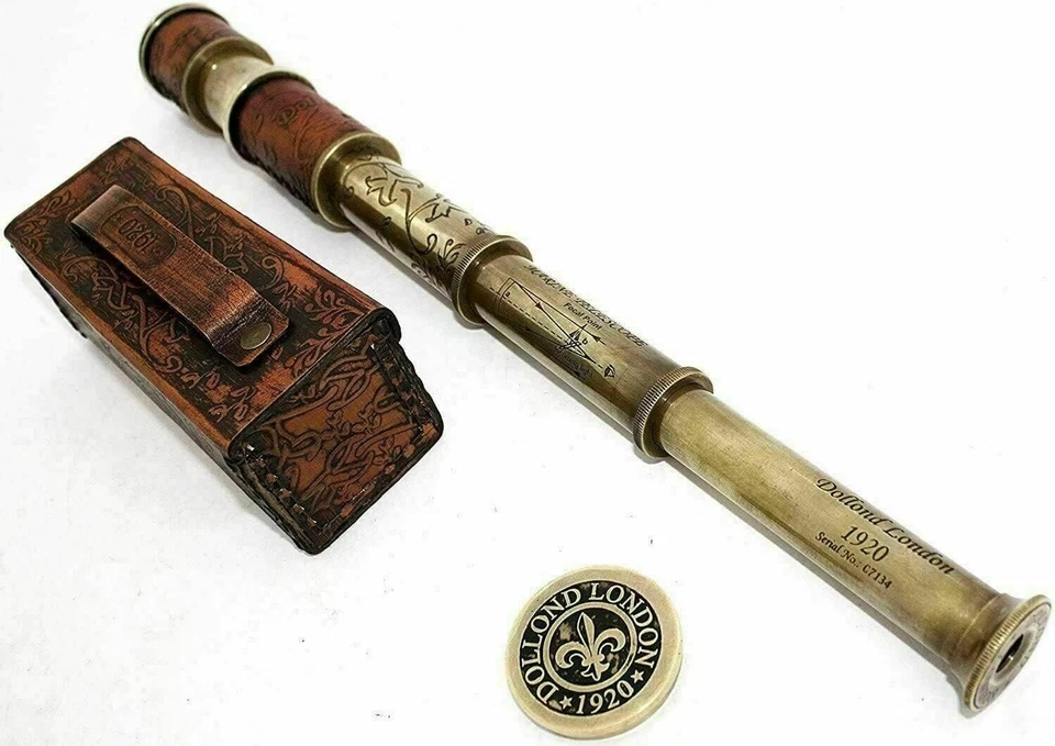 Antique Brass Telescope with Leather Case Dollond London 1920 Nautical Pirate Sp - Image 2 of 4