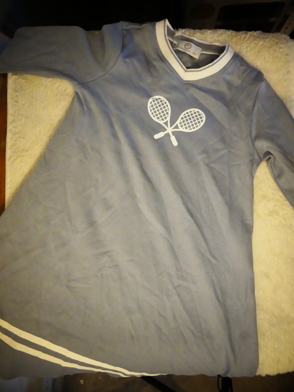 V-Neck 3/4 Sleeve Girl's Tennis Gray/Blue With White Stripe Dress Size 4