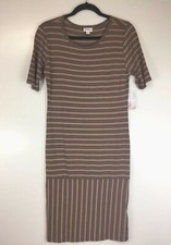 Lularoe M Julia Dress Brown Stripes Medium Halloween 20's Style Dress Women New