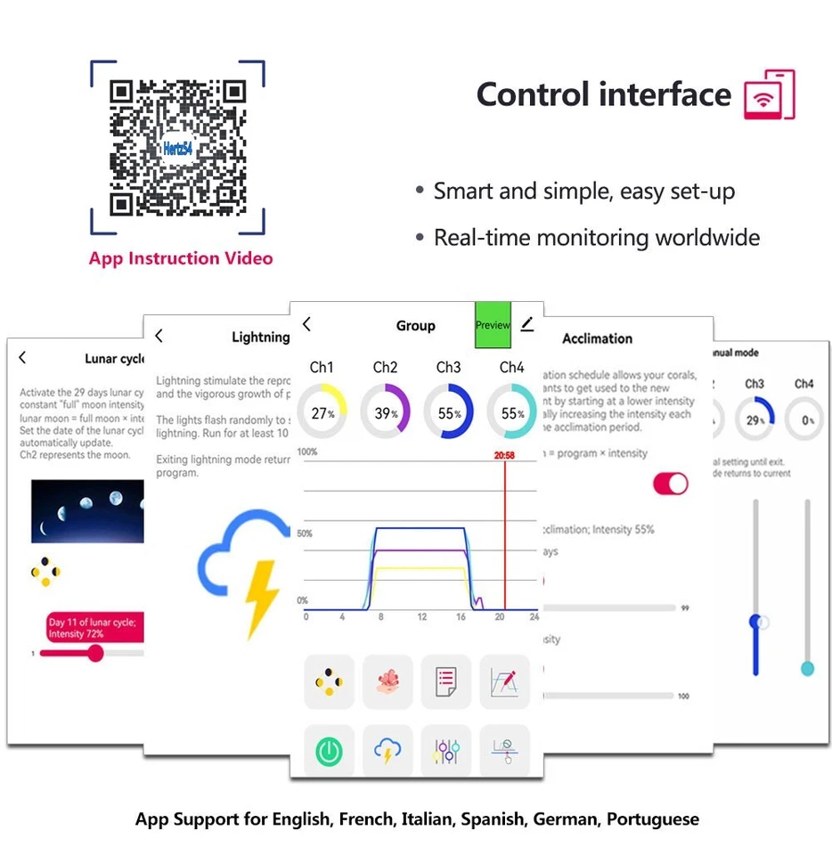 PopBloom H54 WiFi Aquarium Marine Led Light with Arm Kit for 24" 60cm Coral Tank - Image 3 of 4