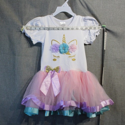 Unicorn Girls Dress. Rainbow Party Princess Size L - Picture 2 of 5