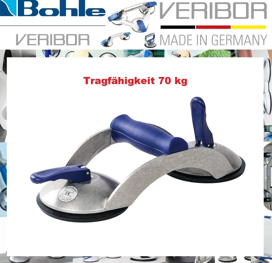 VERIBOR Saugheber 2-Kopf blue line BO602.0BL Tragfähigkeit 70kg Aluminium-Körper