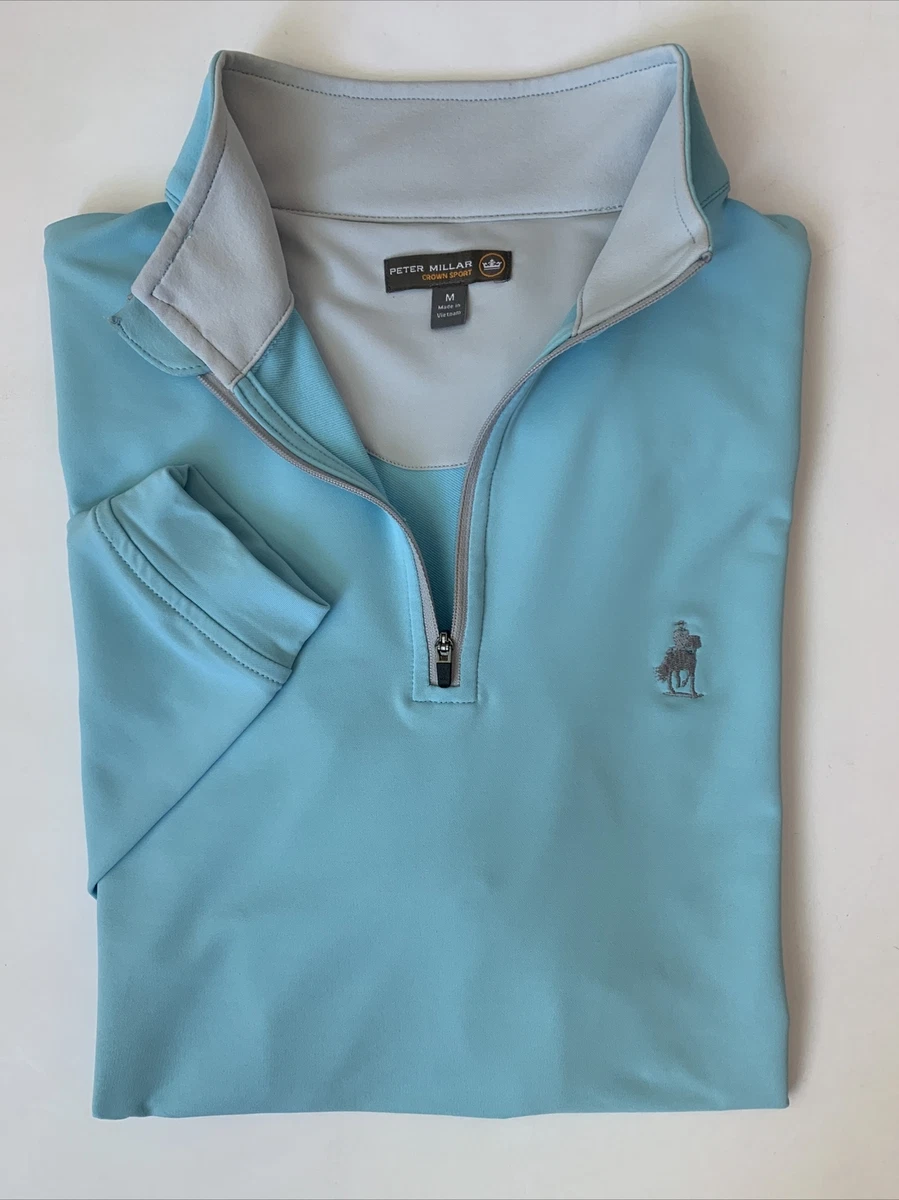 Peter Millar Crown Sport Blue Long Sleeve Golf Shirt Pullover 1/4 Zip  Medium