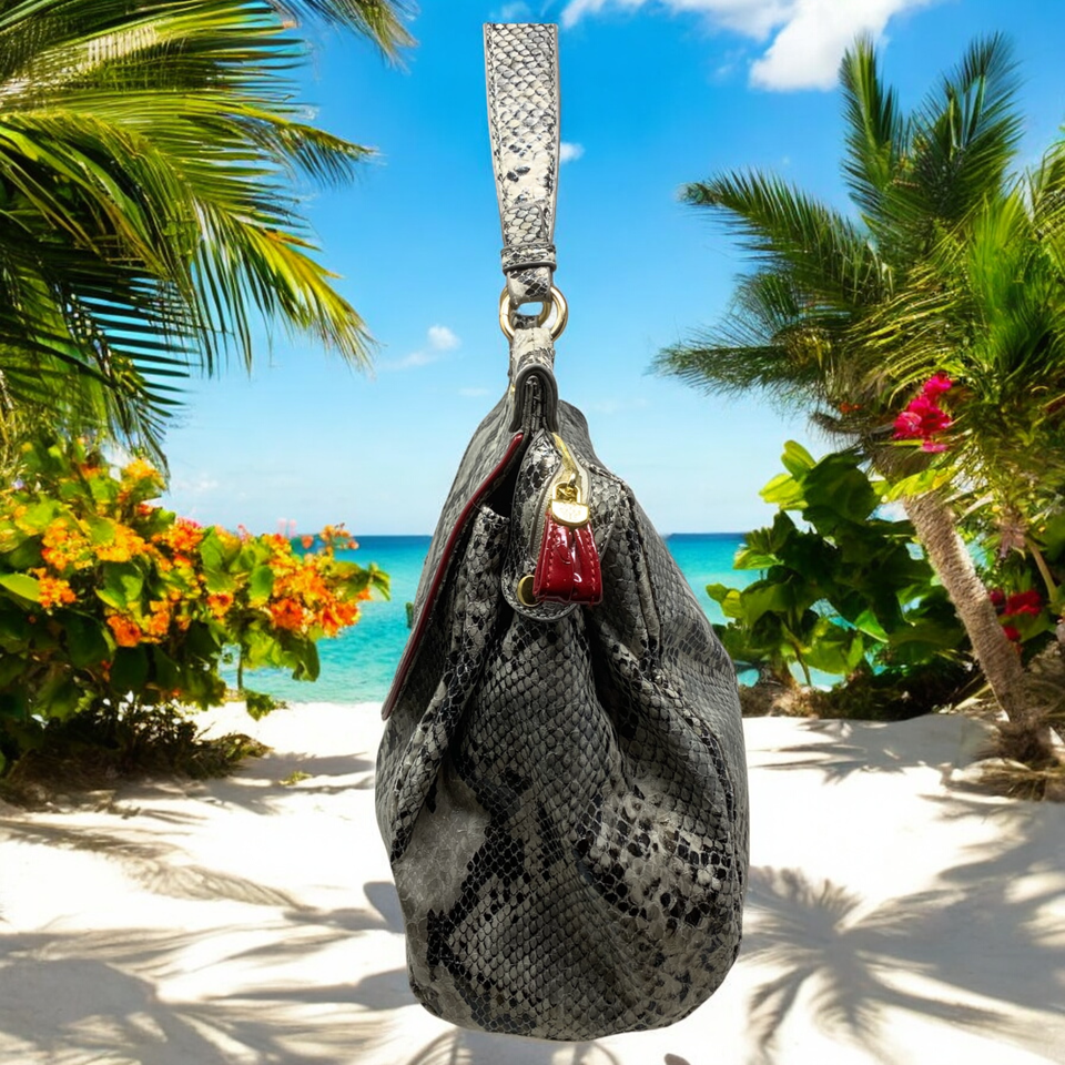 Jessica Simpson Snakeskin Vegan Leather Turnlock Top Handle Satchel