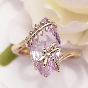 Authentic 2.6 Ct CZ Dragonfly Design Ring 14K Yellow Gold Plated Band For Valentine Gifts